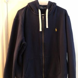 Mens Ralph Lauren Polo Navy Blue XL Hoodie Sweatshirt  Zipper Front and Pockets